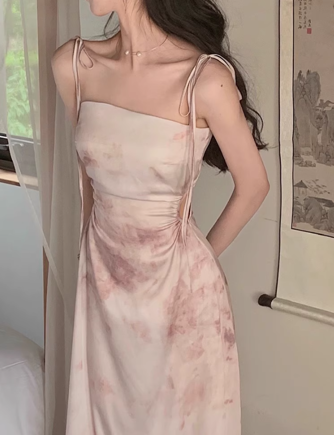 French lace-up suspenders sexy slim dress for women summer exposed waist hollow design skirt  ED0103