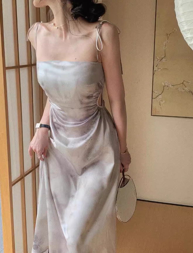 French lace-up suspenders sexy slim dress for women summer exposed waist hollow design skirt  ED0103