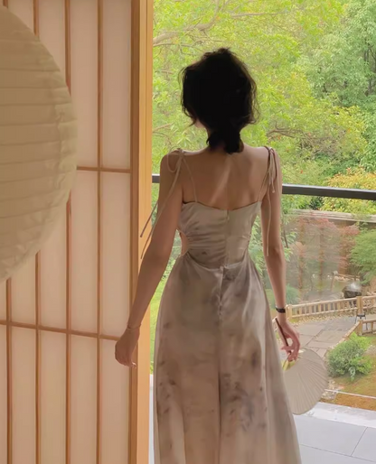 French lace-up suspenders sexy slim dress for women summer exposed waist hollow design skirt  ED0103