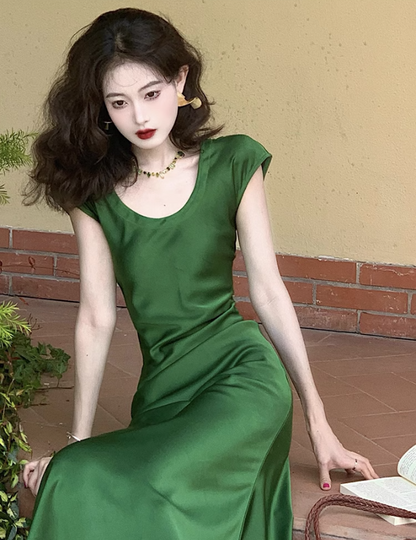 French exquisite waist satin slim fishtail temperament long skirt  ED0133