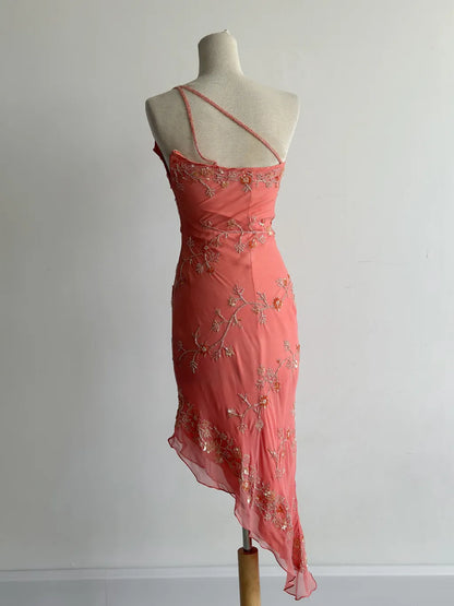 Fairytale Light Green Simple Bodycon Party Dresses Elegant One Shoulder Chiffon Applique Beaded Prom Dress ED01685