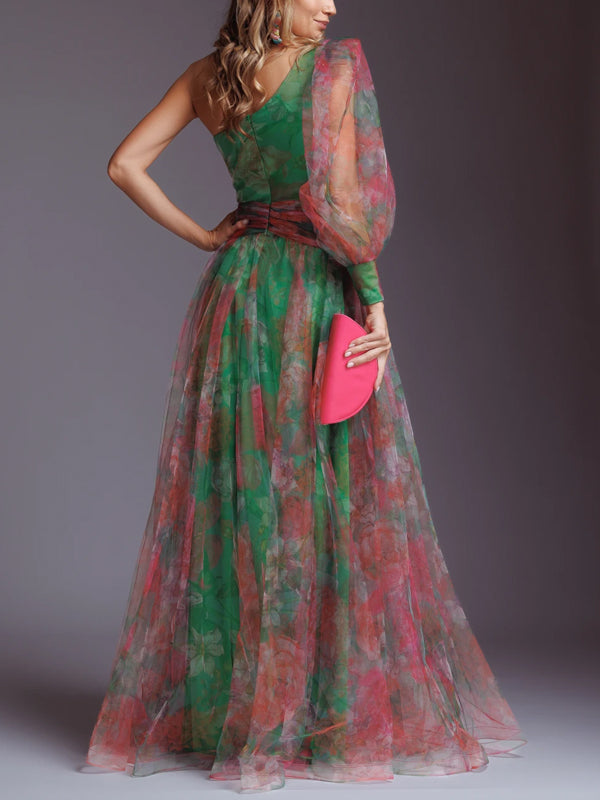 One Shoulder Print Maxi Dress