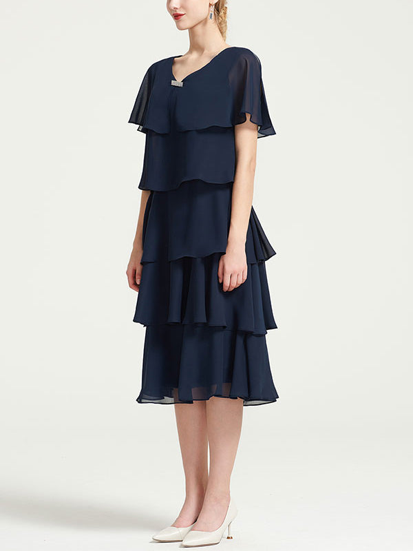 Solid Color Chiffon Midi Dress