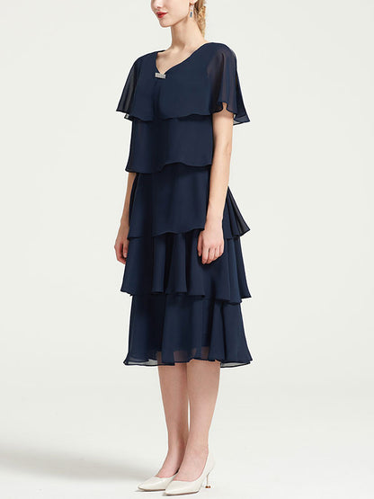 Solid Color Chiffon Midi Dress