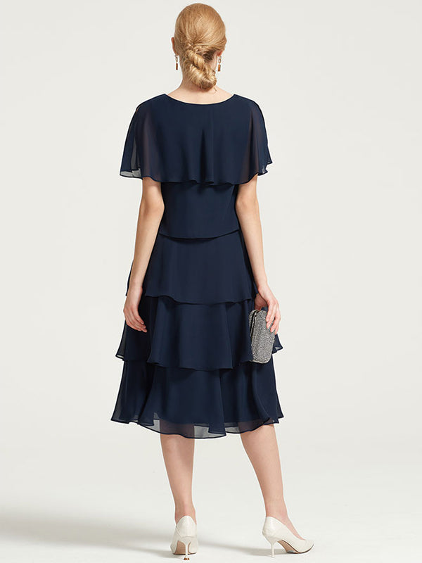 Solid Color Chiffon Midi Dress