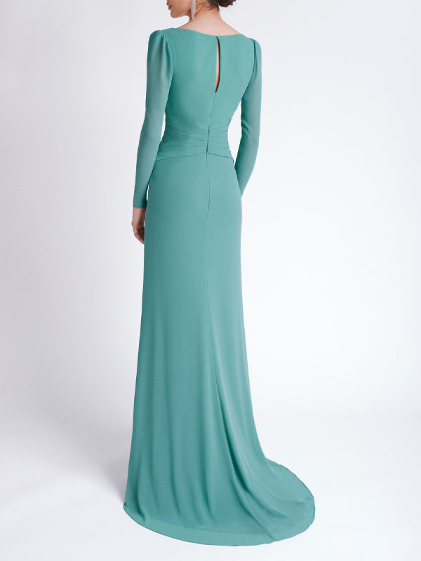 V Neck Solid Color Long Sleeve Maxi Dress