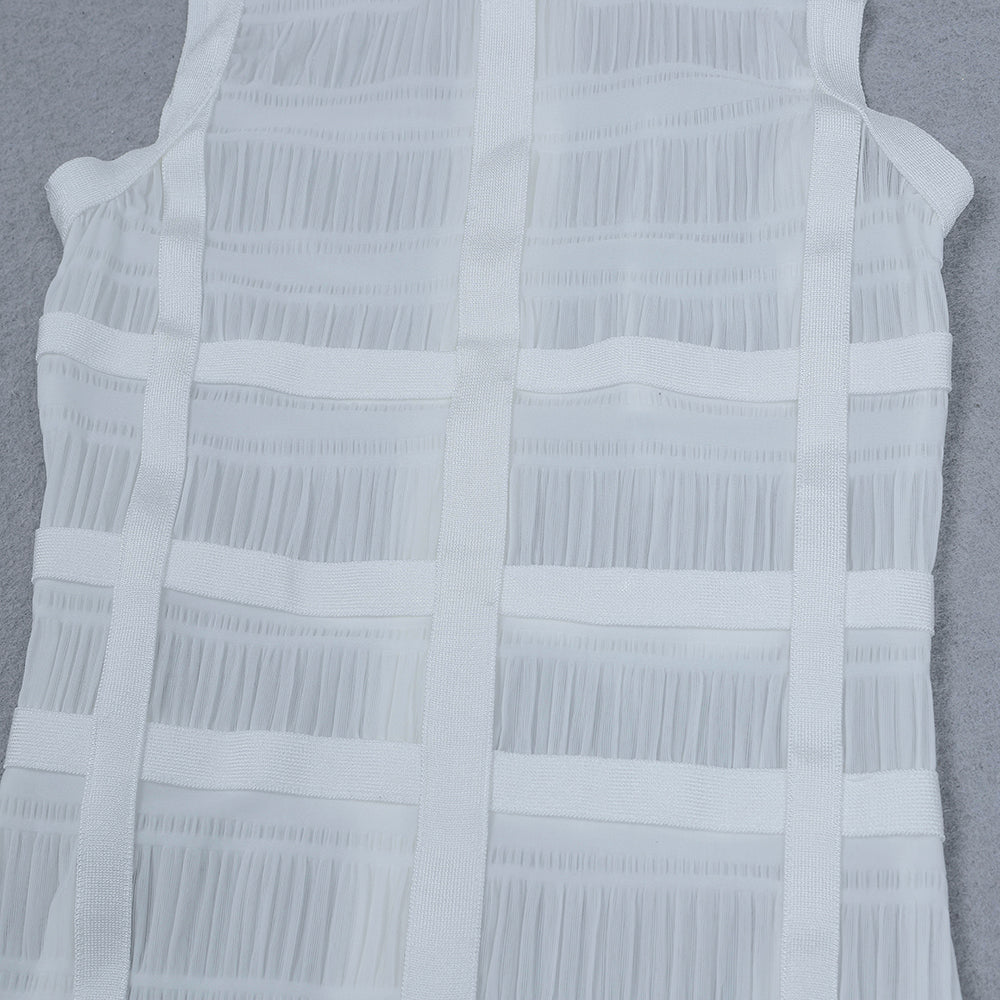 loveedsTM-Hollow Fringe White Sleeveless One-piece Dress Summer Party Gathering Dresses