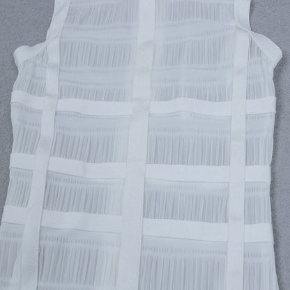 loveedsTM-Hollow Fringe White Sleeveless One-piece Dress Summer Party Gathering Dresses