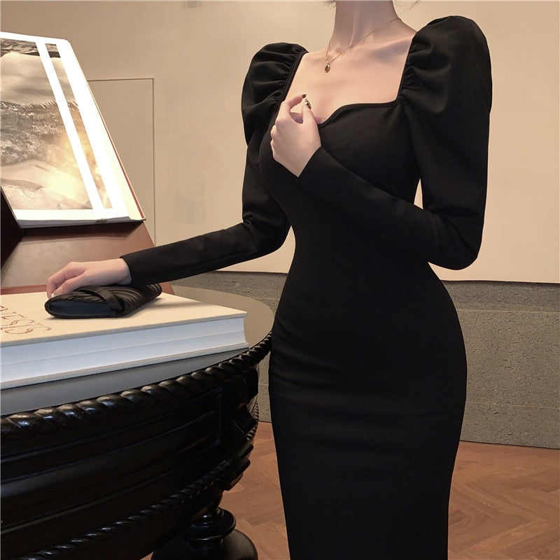 loveedsTM- Elegant Mermaid Black Long Dress Women Korean One Piece Vintage Gothic Evening Party Dress Autumn Casual Hepburn Slim Dress 2024