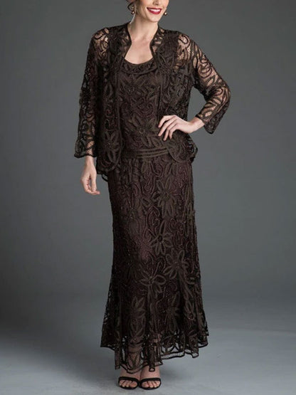 Lace Cutout Air Skirt Cardigan Ladies Suit