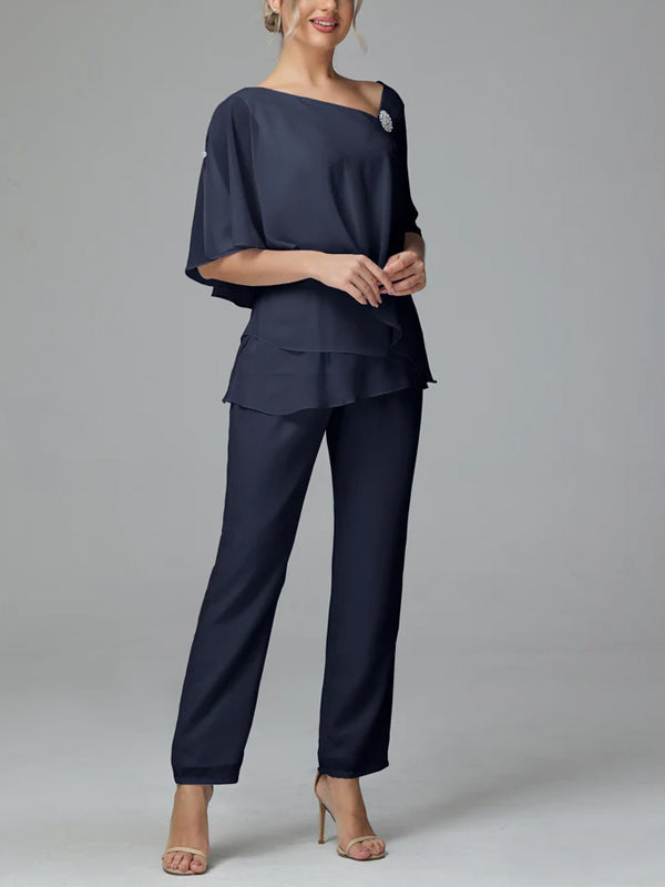 Half Sleeve Chiffon Mother of the Bride Dress Pants Suit