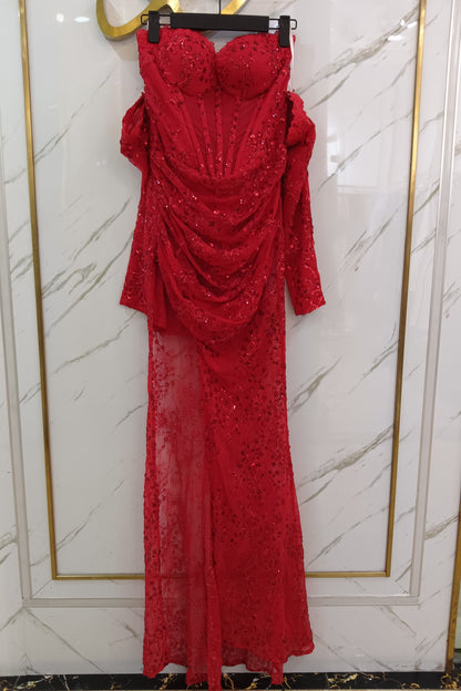 loveedsTM-New style tube top herringbone sequin embroidered dress-vx