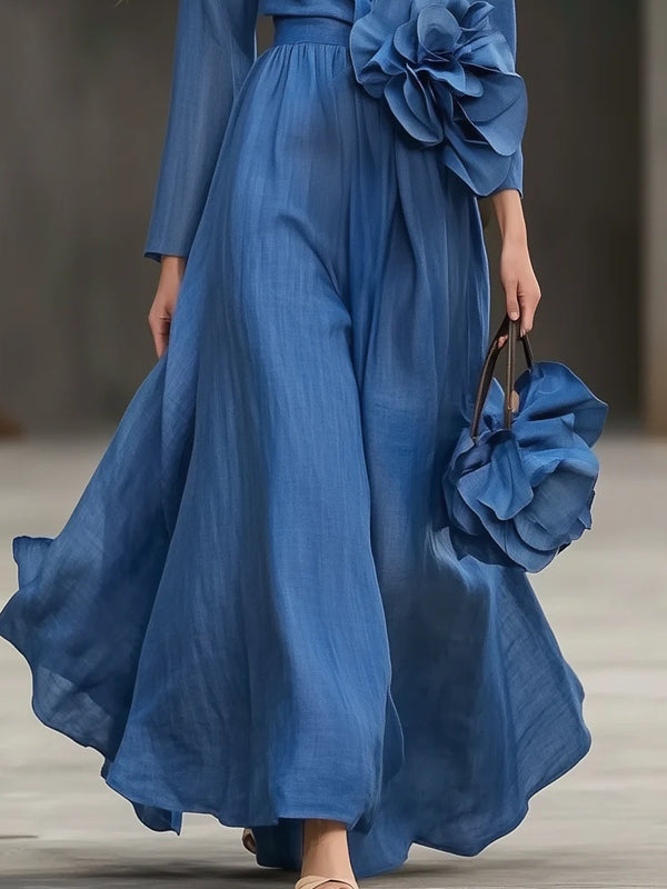 Oversized Floral Pattern Women's Cotton and Linen Dress