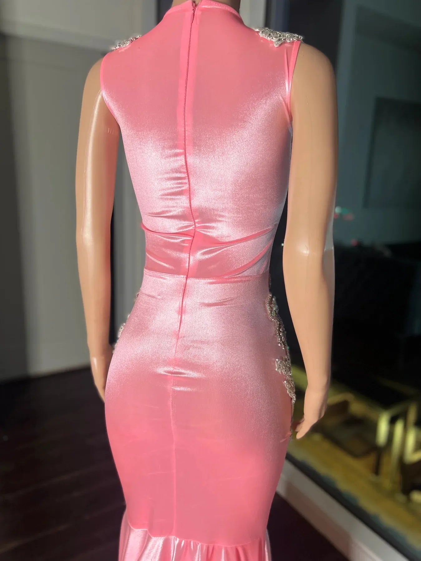 Pink gorgeous exquisite beaded elegant stunning mermaid long satin floor length train prom dress evening gown party dress gh2427