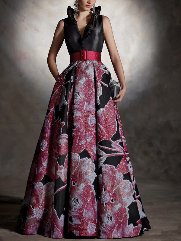 V-Neck Sleeveless Print Maxi Dress