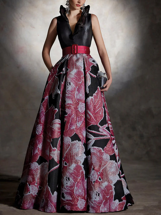 V-Neck Sleeveless Print Maxi Dress