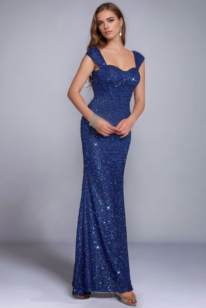 loveedsTM-Solid color V-neck sequined suspender high waist evening dress