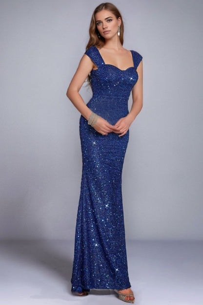 loveedsTM-Solid color V-neck sequined suspender high waist evening dress