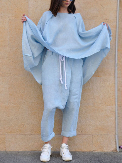 Temperament Bat Sleeve Comfortable Linen Women's Sets