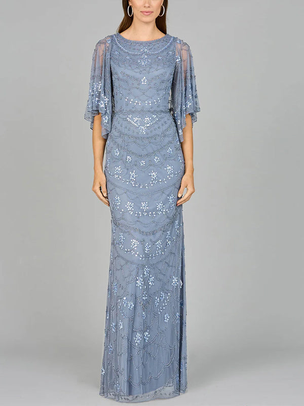 Round Neck Lace Solid Color Maxi Dress