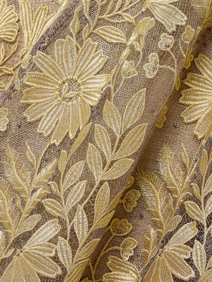 Metallic Appliquéd Embellished Tulle Gown