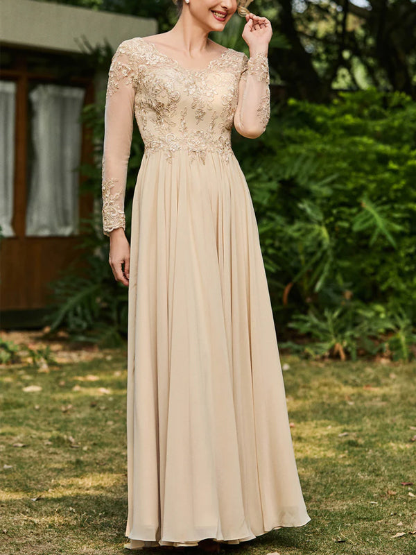 V-neck Lace Solid Color Maxi Dress