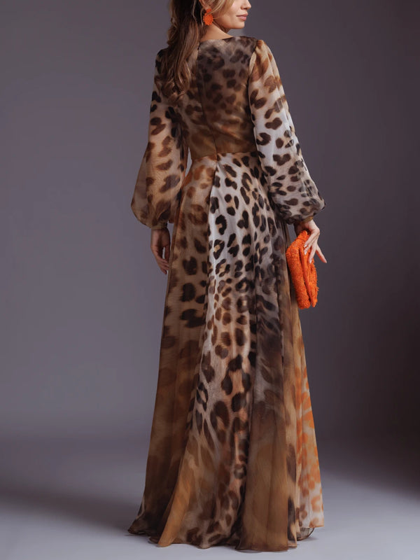Elegant Chiffon Leopard Print Ladies Dress