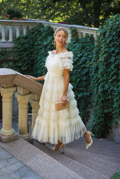 loveedsTM-Waist slimming midi dress with large skirt