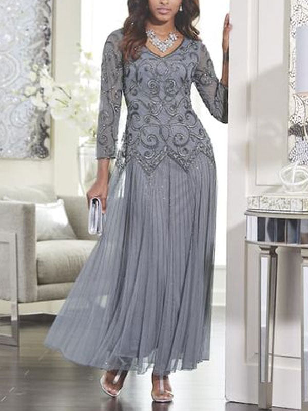 Chiffon mesh long sleeve temperament ladies dress