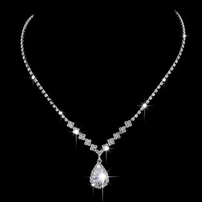 Brilliant Full Diamond Zircon Drop Necklace and Earrings Set
