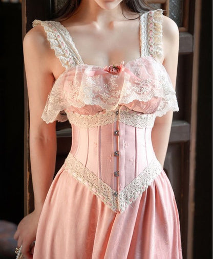 Pink Sweet Stylish Elegant Mid Length Exquisite Lace Satin Homecoming Dress Prom Dress Evening Dress Wedding Guest Party Dress Graduation Dress gh4071