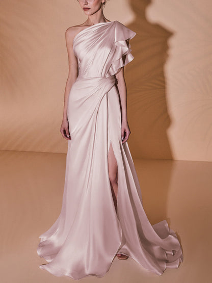 Off-shoulder Solid Color Maxi Dress