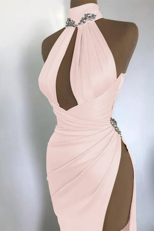 Burgundy Elegant Off-the-shoulder High Neck Exquisite Beading Long Sexy Slit Ball Gown Evening Gown Party Dress gh3426