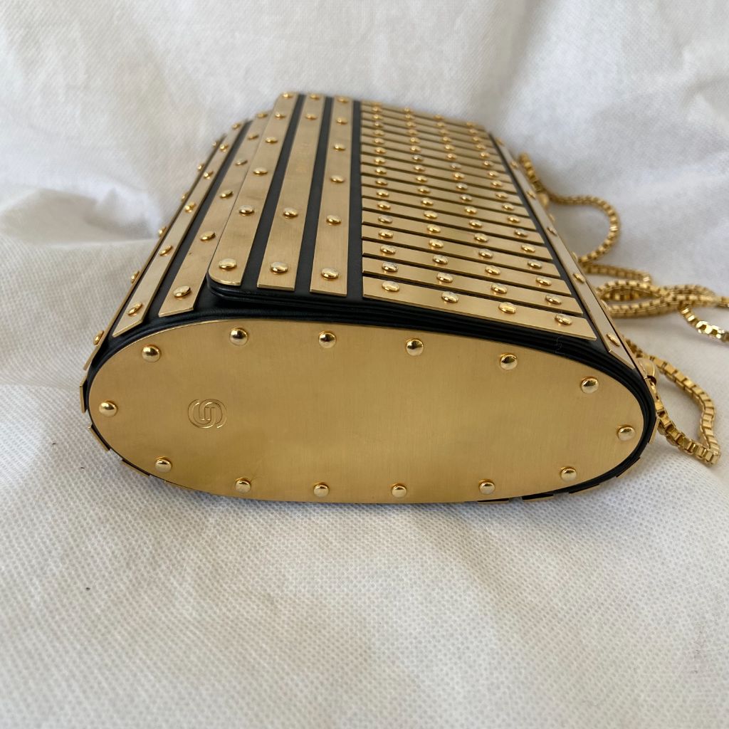 Elie Saab gold metal applique flap clutch with chain