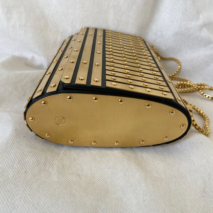 Elie Saab gold metal applique flap clutch with chain