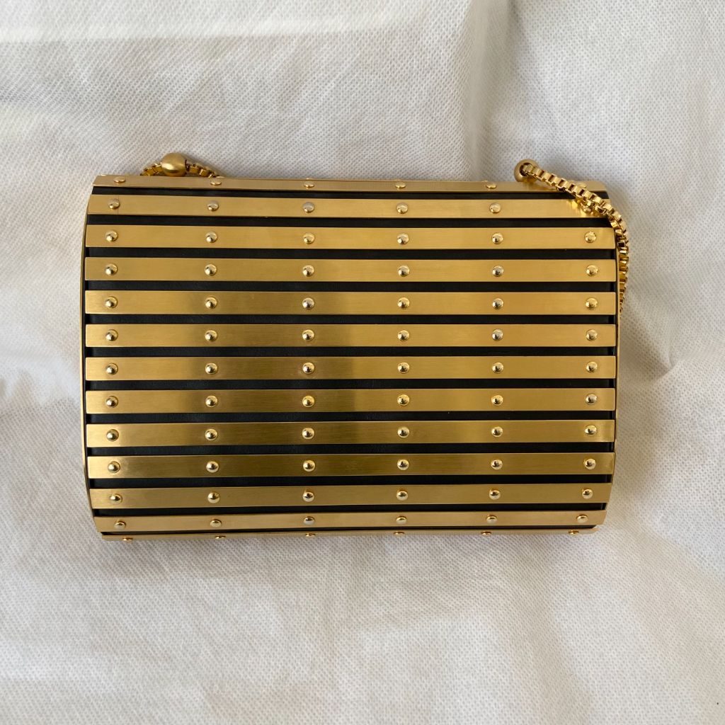 Elie Saab gold metal applique flap clutch with chain