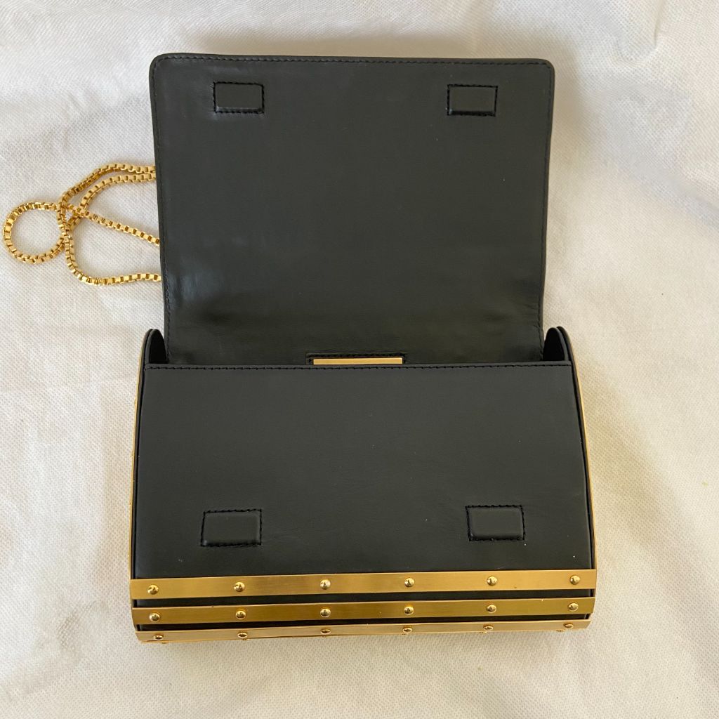 Elie Saab gold metal applique flap clutch with chain