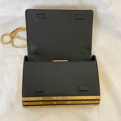 Elie Saab gold metal applique flap clutch with chain