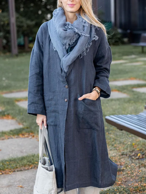 Large Pocket Cotton and Linen Women's Shirt Jacket