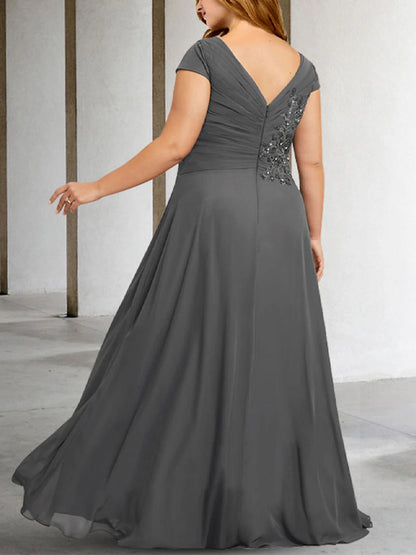 Plus Size V-neck Solid Color Lace Sequins Maxi Dress