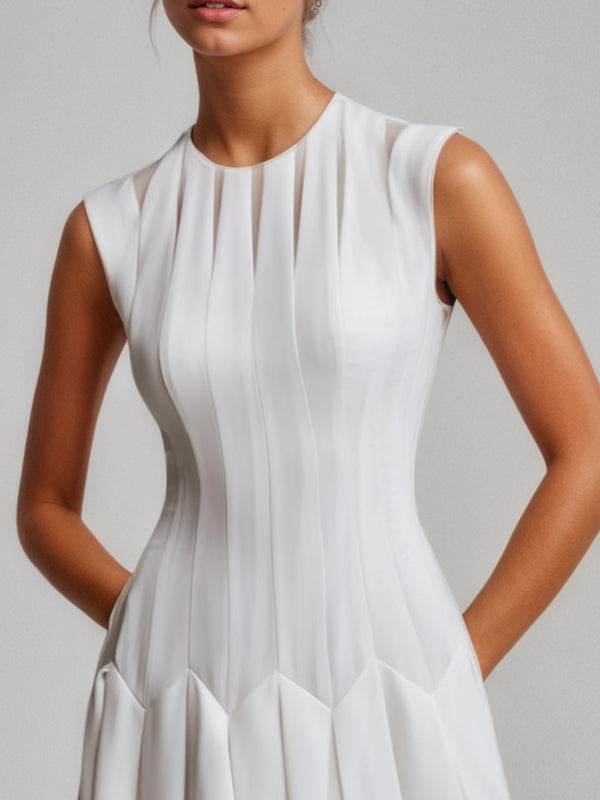 Mesh Classic Crew Neck Sleeveless A-Line Maxi Dress