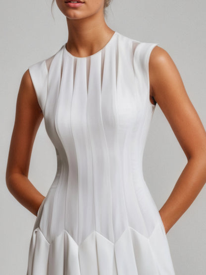 Mesh Classic Crew Neck Sleeveless A-Line Maxi Dress