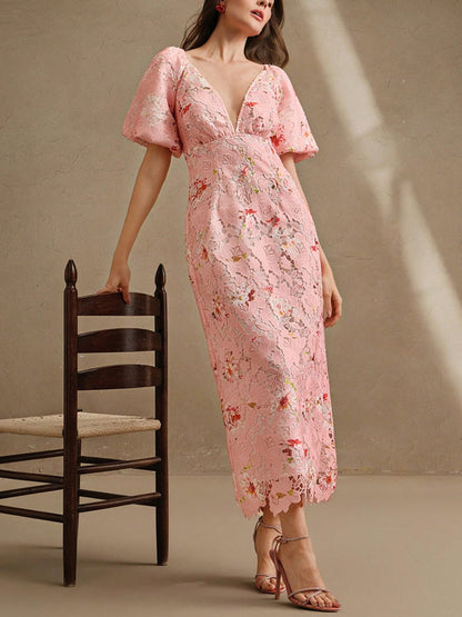 Women's Woven Water-Soluble Bubble Short Sleeved Dress