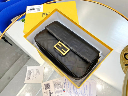 FENDI  Nappa FF 1974 Embossed Mini Baguette Black Sold Out
