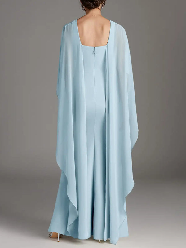Sky Blue Sheath Scoop Stretch Crepe Dress