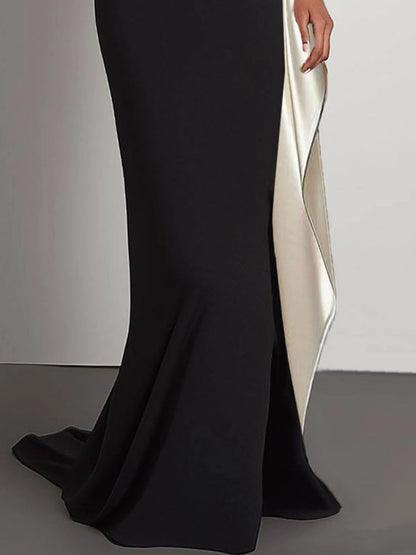 Elegant Evening Satin Dress Off-Shoulder Mermaid White Sash Rhinestone Dress