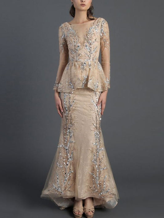 Elegant Slim Fit Hip Ruffles Gown