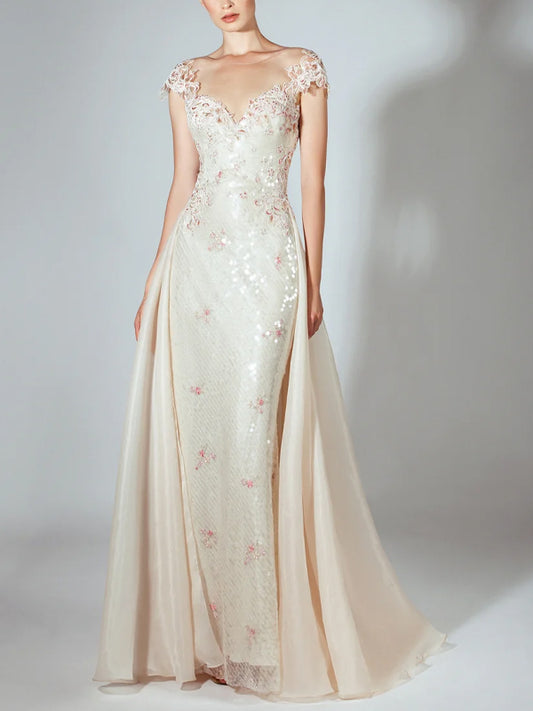 Lace Solid Sequins Maxi Dress