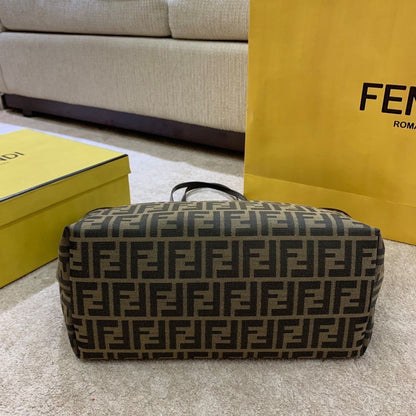 FENDI ZUCCA TOTE BAG IN BROWN AND BLACK WITH GOLD HARDWARE