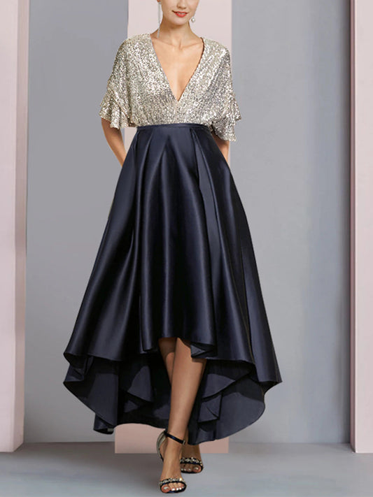 V-neck Sequins Midi Dress